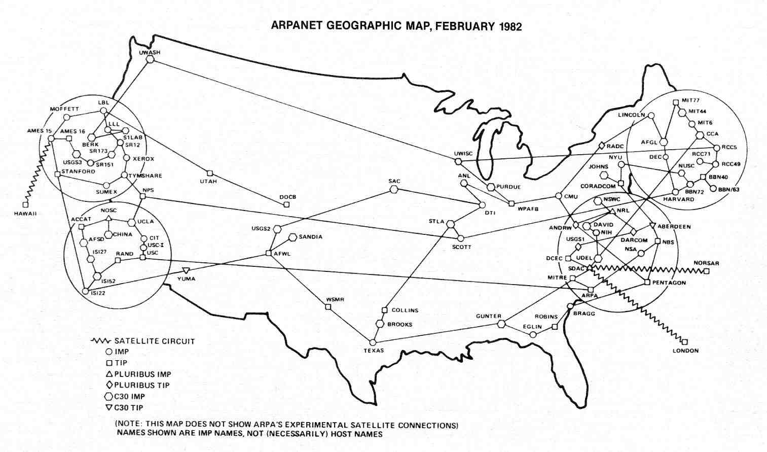 Mapa geográfico de internet en 1982