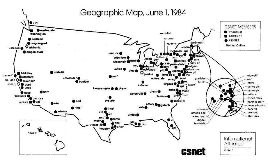 Mapa geográfico de internet en 1984